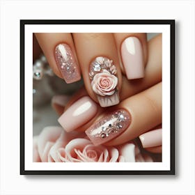 Pink Nails With Roses 1 Art Print