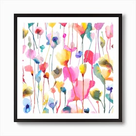 Summer Wild Rustic Flowers Colourful Square Art Print