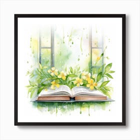 Watercolor Book On Window Sill 2 Art Print