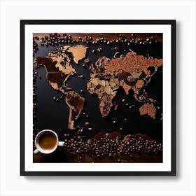 Outline A World Map With Coffee Beans Highlighting Major Coffee Producing Regions With Different combination Art Print