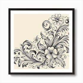 Floral Design In Black And White Art Print