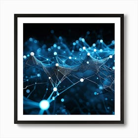 Blueish Abstract Network Of Interlinked Nodes Floating In Three Dimensional Space Showcasing Futuri (2) Art Print