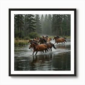 Herd Of Horses In The River 1 Art Print