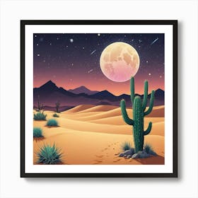 Desert Landscape With Moon Art Print (2) Art Print