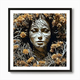 Double Exposure Of Tree Branches Melting Into The Contours Of Dried Flowers Vintage Expressiveness 419038486 Art Print