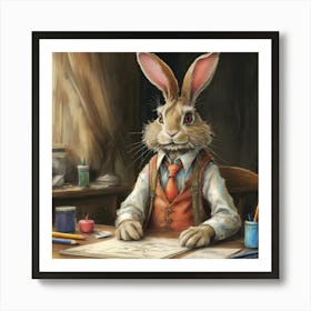 Rabbit At The Desk 2 Art Print