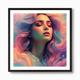Colorful Girl With Colorful Hair Art Print