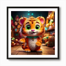 Firefly 3d, Animated, Cute, Little, Happy, Green, Tiger, Yellow Eyes, Candy, Store, Whimsical, Playf (2) Art Print