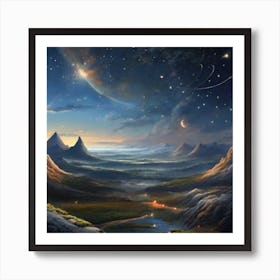 Landscape With Starry Sky Art Print