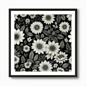 Black And White Sunflowers Art Print