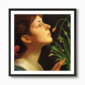 Woman Smelling Flowers Art Print