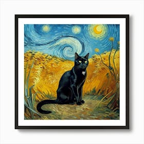 Blackie The Cat Vangogh Style Art Print