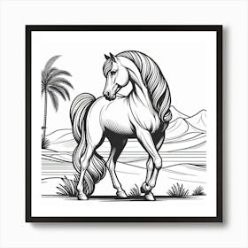 Line Art Arabian stallion 6 Art Print