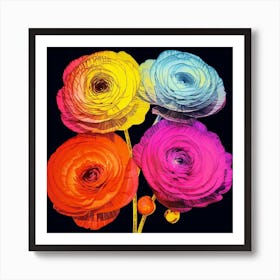 Andy Warhol Style Pop Art Flowers Ranunculus 2 Square Art Print