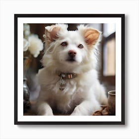White Dog In Front Of A Window Art Print
