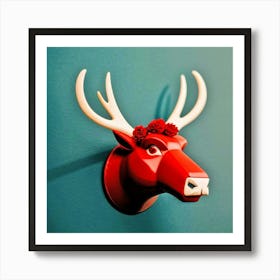 Red Deer Head 2 Art Print