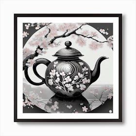 Firefly An Intricate Beautiful Japanese Teapot, Modern, Illustration, Sakura Garden Background 12930 Art Print