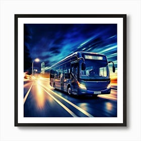 Bus Gasoline Urban Move Background Black Modern Europa Car Twilight Light Lamp Life Obs (2) Art Print