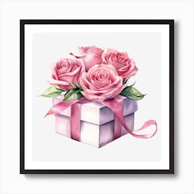 Pink Roses In A Gift Box 2 Art Print