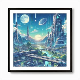 Anime Landscape With Futuristic Technology (5) Art Print