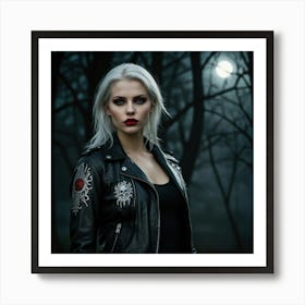 Gothic Girl In Leather Jacket Art Print