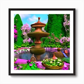 Fountain In The Garden 8 Art Print