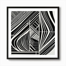 Mid Century Inspired Linocut Abstract Black And White art, 127 Art Print