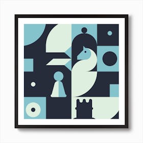 Chess Pieces And Geometric Shapes 4 Square Art Print