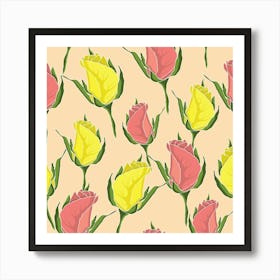 Pink Yellow Rose Flowers Art Print