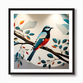 African Murals, Bird On a Branch, folk art, 129 Art Print