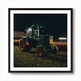 Tractor At Night Art Print