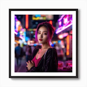 Asian Girl In Neon Lights 1 Art Print