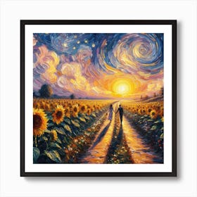 Sunflowers At Sunset Art Print