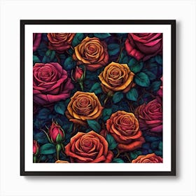 Roses Seamless Pattern 13 Art Print