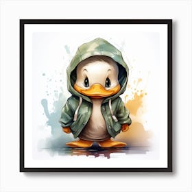 Watercolour Cartoon Duck In A Hoodie Art Print