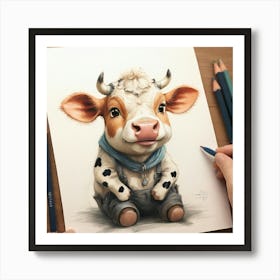 Cute Cow Drawing 4 Art Print