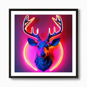 Neon Bio Luminescent Deer With Antlers Art Print