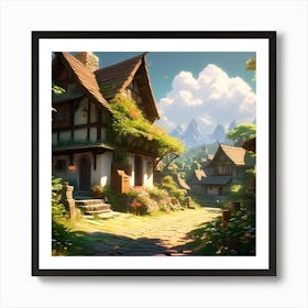 Rustic Village Scene Ethereal Heavenly Glow Incorporating Styles Of Greg Rutkowski Loish Rhads (1) Art Print