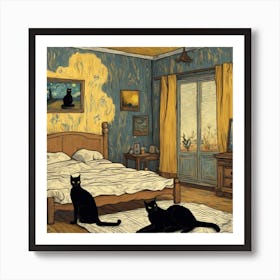 The Bedroom With Black Cats, Vincent Van Gogh Inspired Art Print 1 Art Print