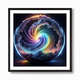 A Crystal Sphere Swirling Mass Of Glowing Light Follows The Rainbow Color Paint Inside Of It Art Print