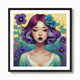 Asian Girl With Purple Hair 2 Art Print