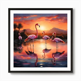 Sunset Flamingos art print Art Print