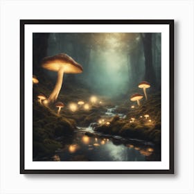 Mushrooms In The Forest Art Print