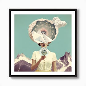 Woman With A Paper Airplane Art Print