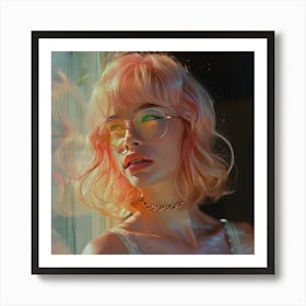 Pink Haired Girl With Glasses 1 Art Print