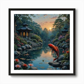 Koi Fish In Pond Art Print