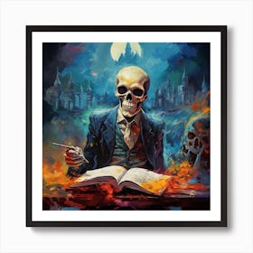 Skeleton Reading Book Art Print