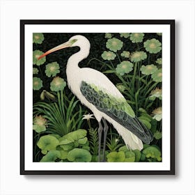 Ohara Koson Inspired Bird Painting Stork 4 Square Art Print