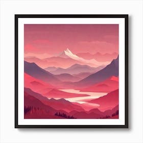 Misty mountains background in red tone 78 Art Print