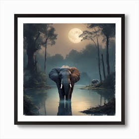 Elephants In The Water Art Print